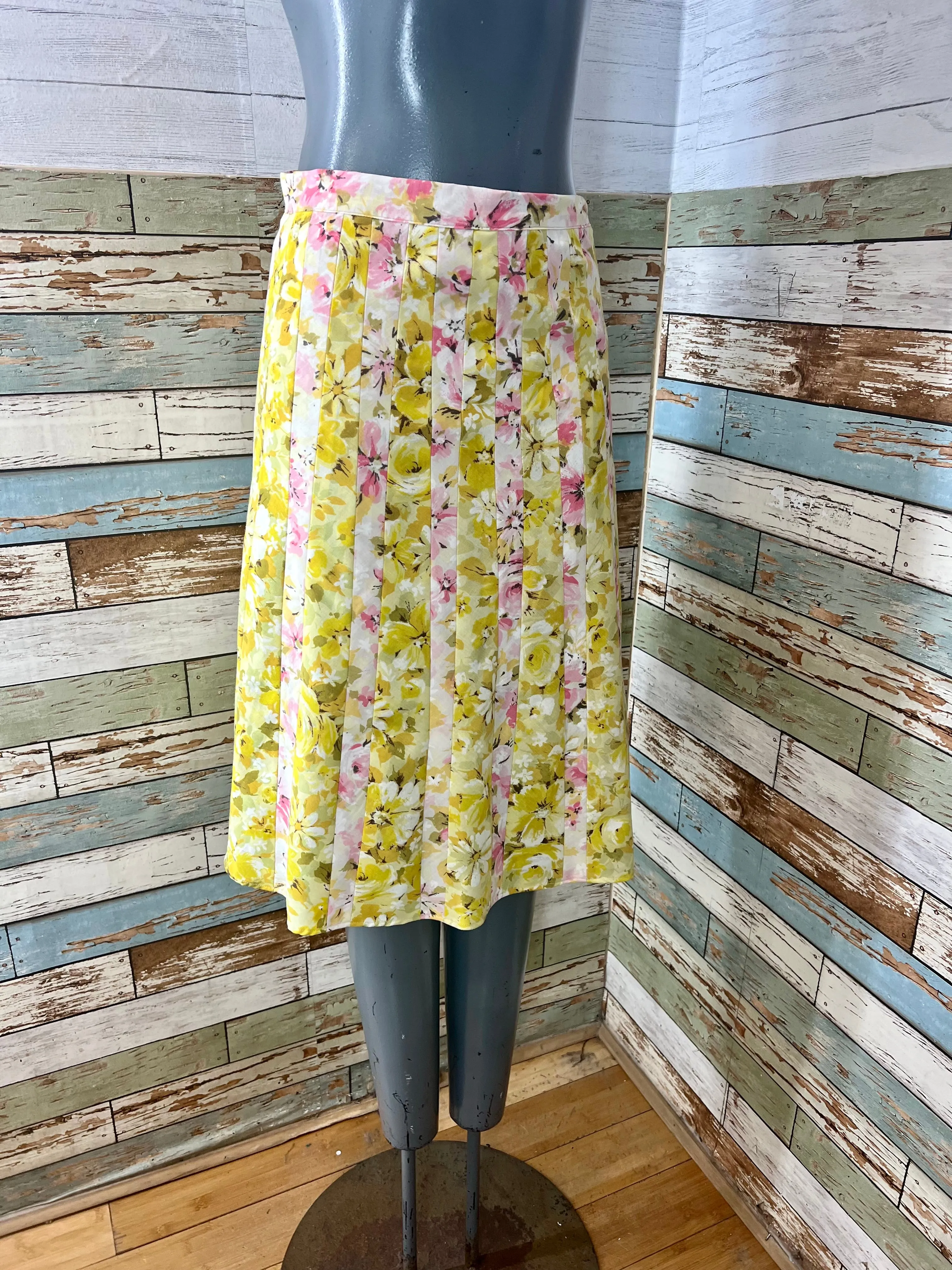 00’s Multi Patch Panel Revival Yellow & Pink 60’s Floral Print Skirt