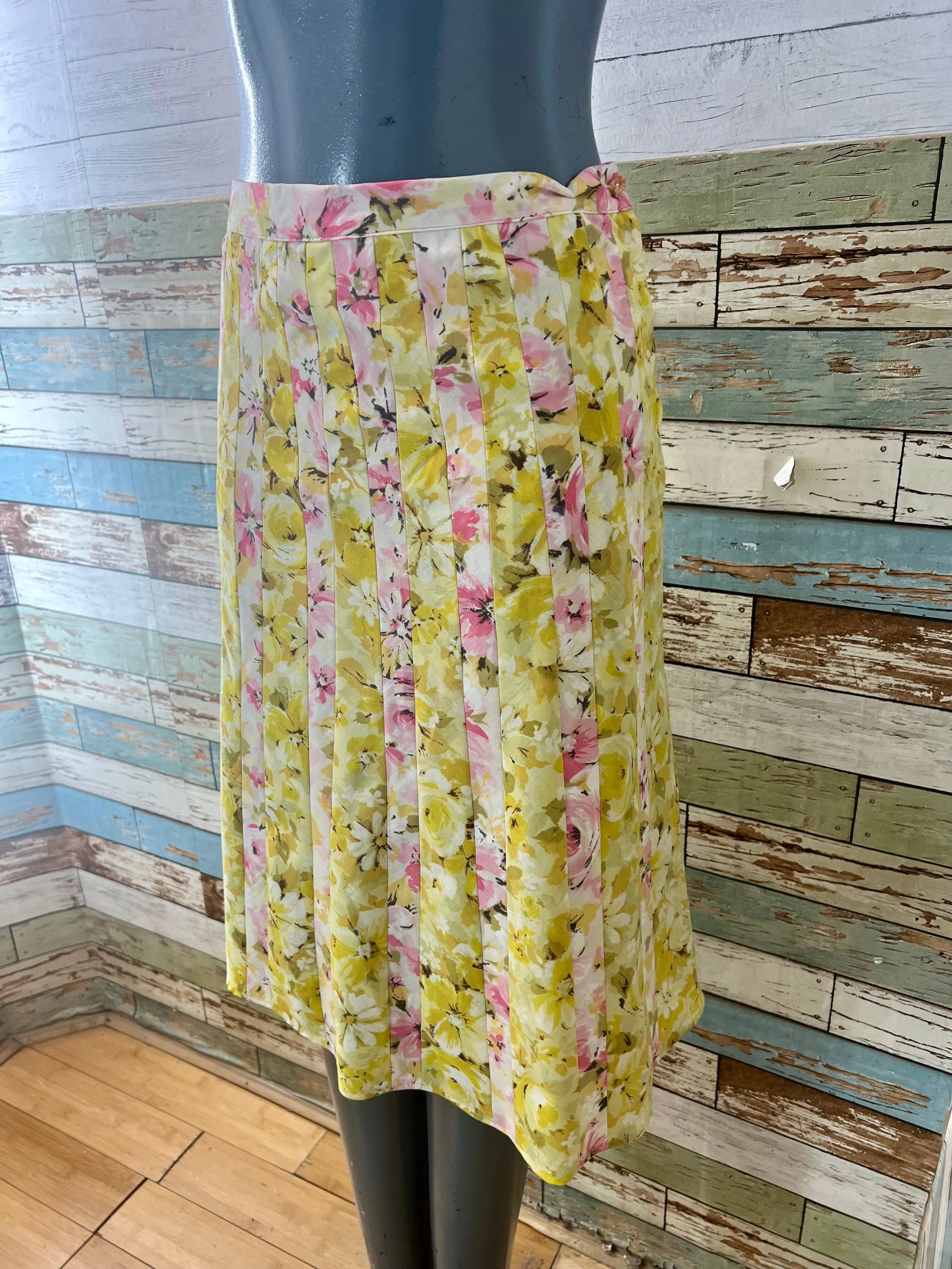 00’s Multi Patch Panel Revival Yellow & Pink 60’s Floral Print Skirt