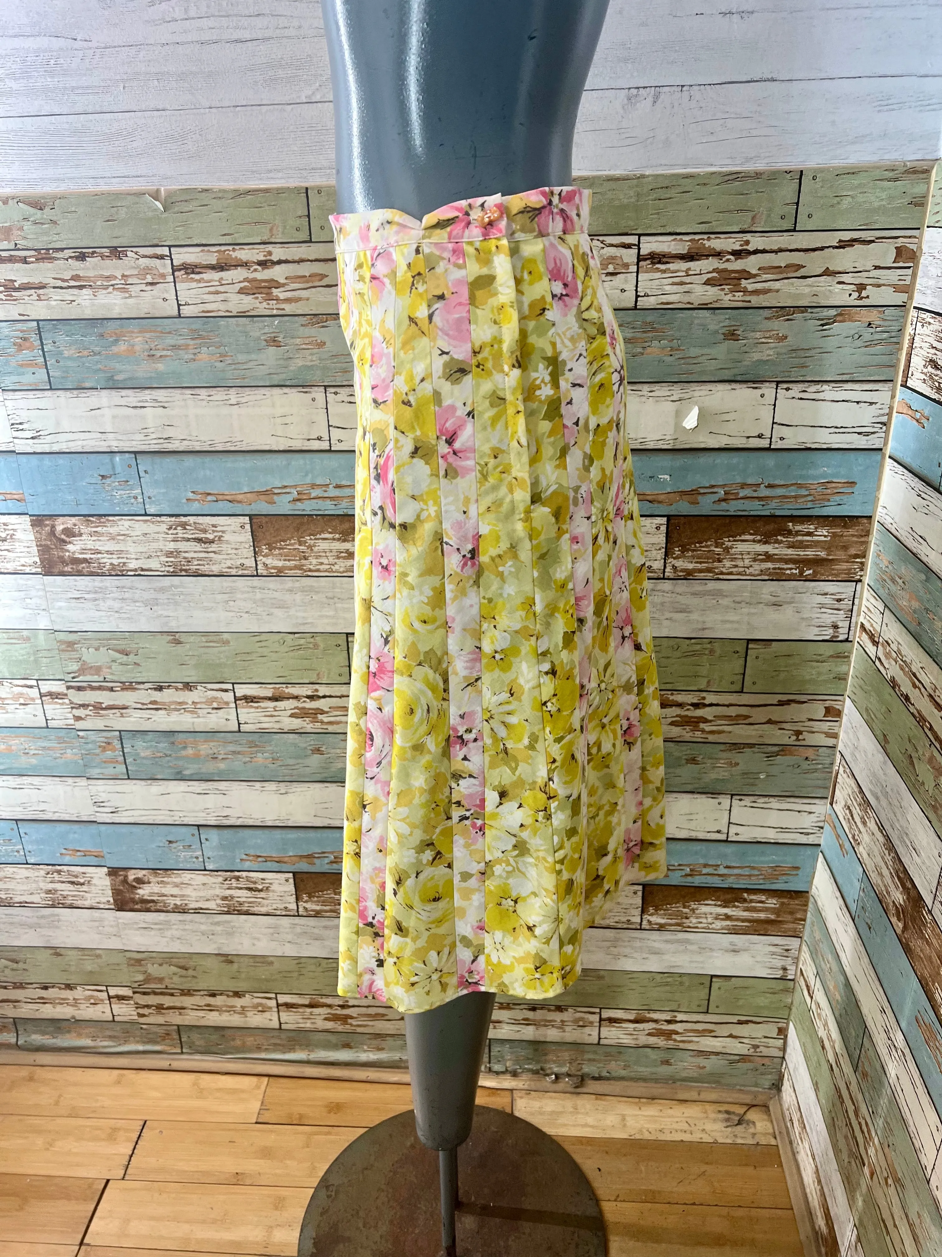 00’s Multi Patch Panel Revival Yellow & Pink 60’s Floral Print Skirt