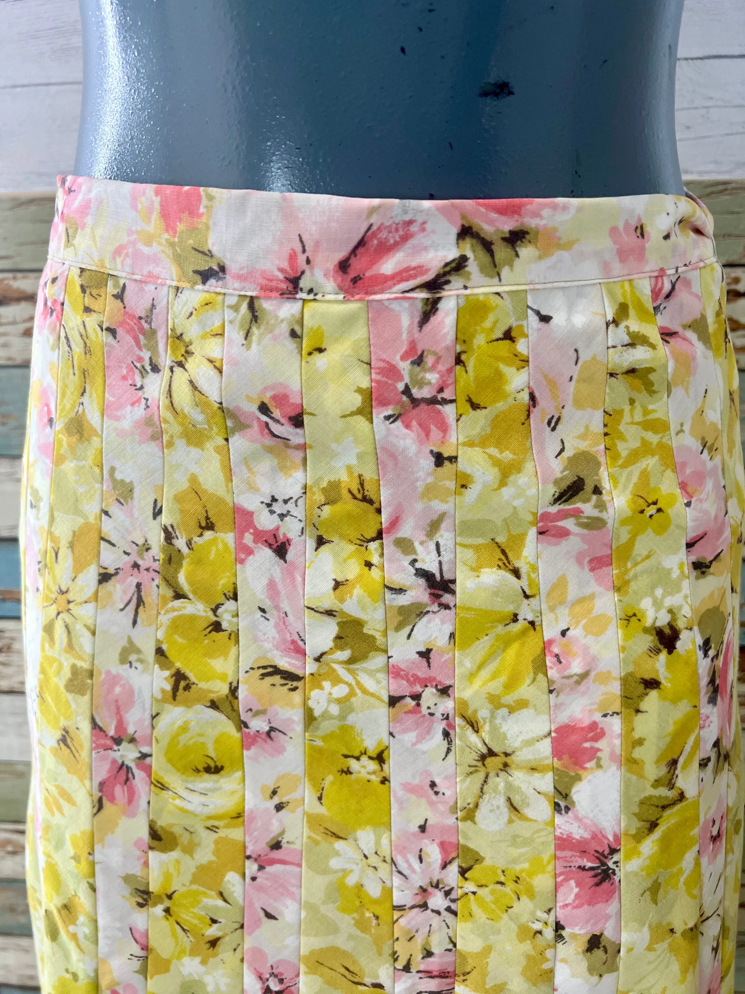 00’s Multi Patch Panel Revival Yellow & Pink 60’s Floral Print Skirt