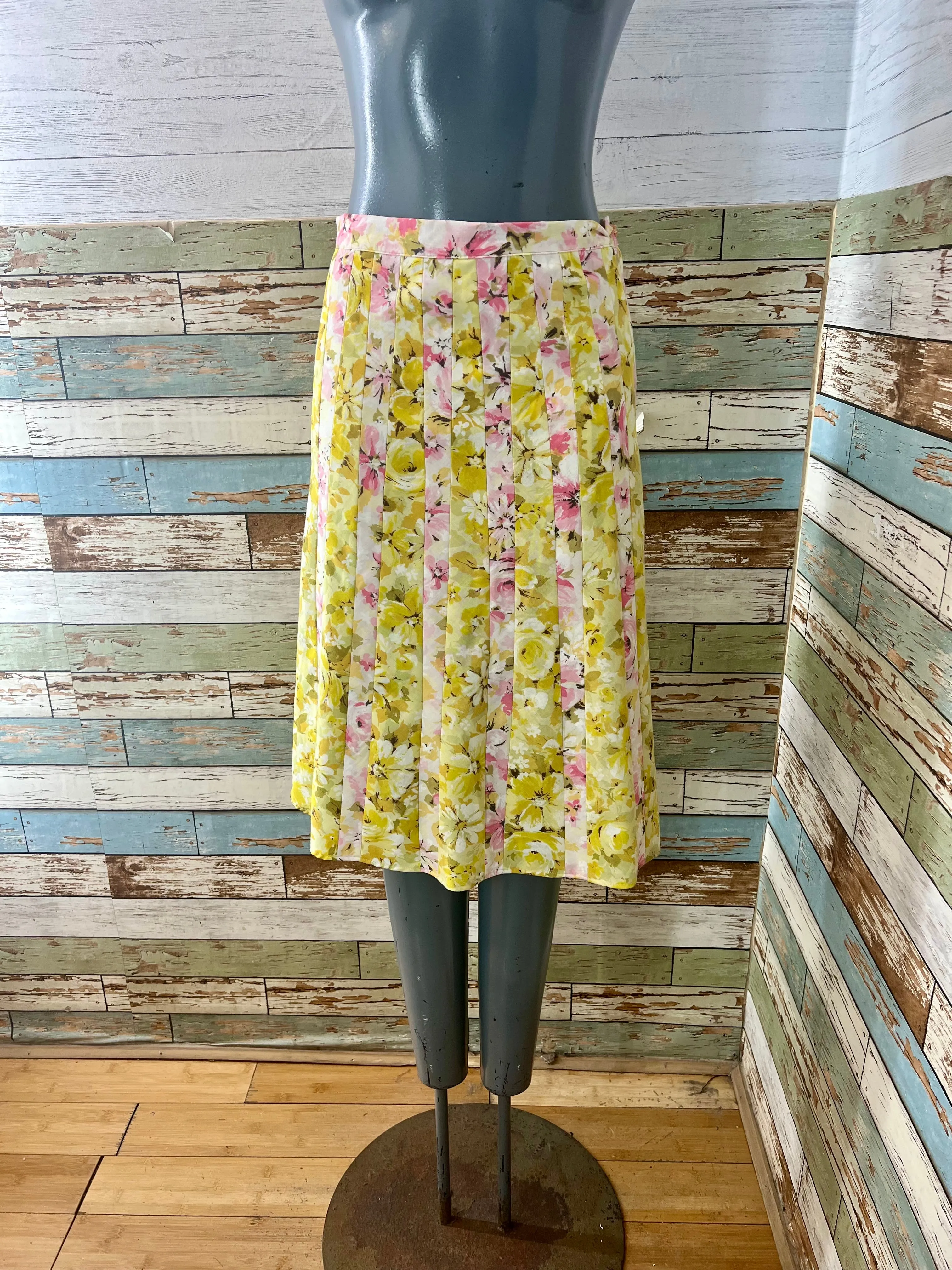 00’s Multi Patch Panel Revival Yellow & Pink 60’s Floral Print Skirt