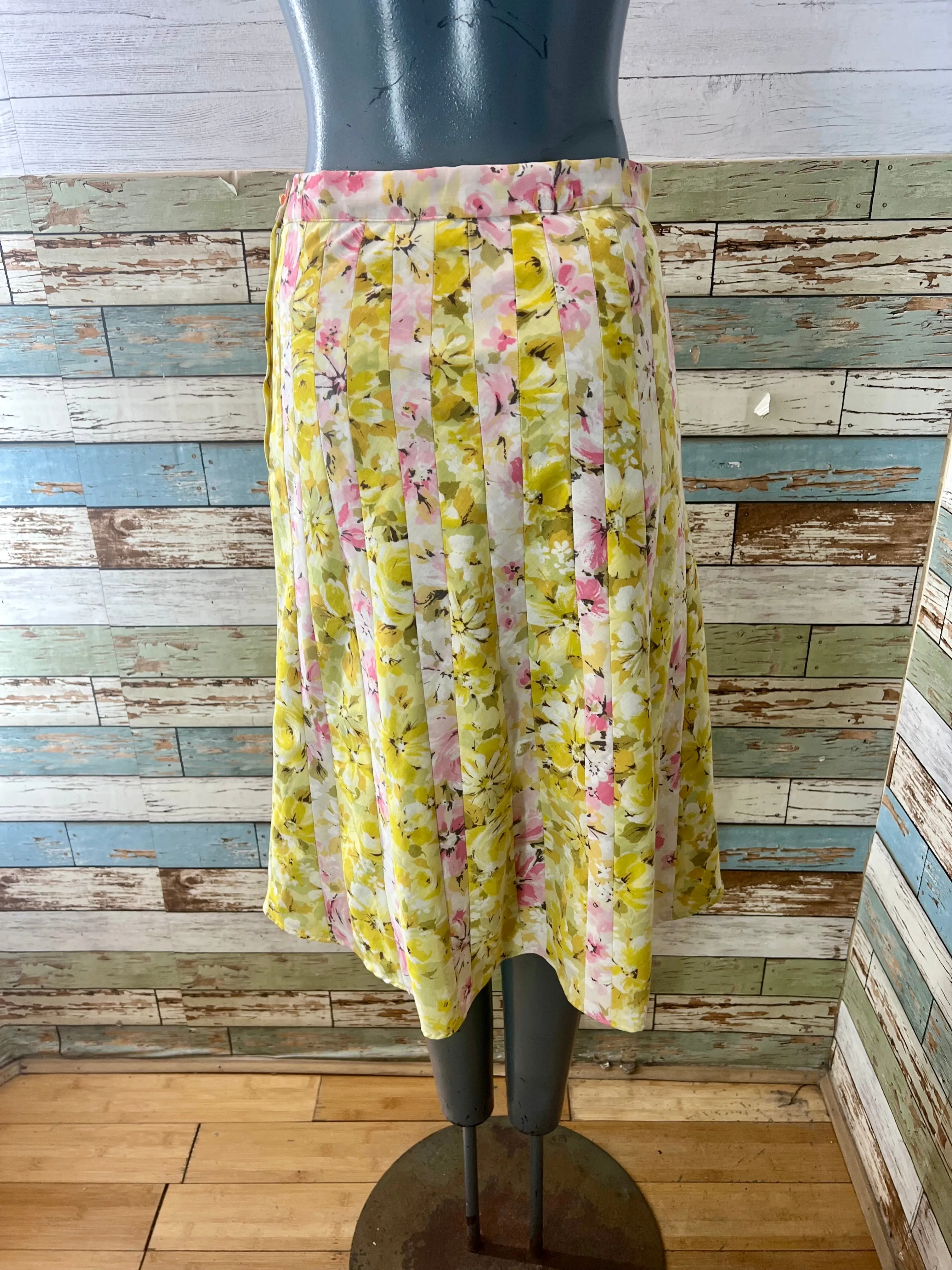 00’s Multi Patch Panel Revival Yellow & Pink 60’s Floral Print Skirt