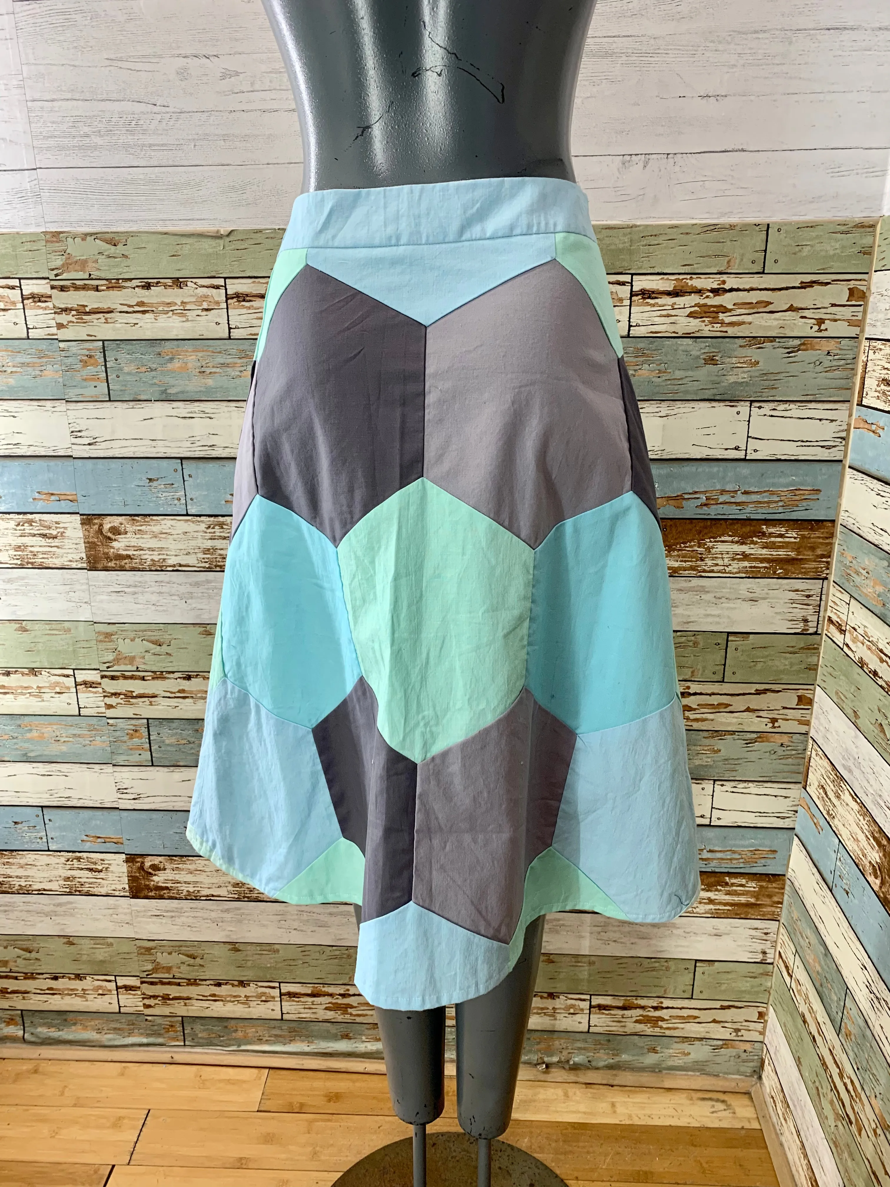 00’s Revival 70’s Blue Gray And Green Custom Midi Skirt