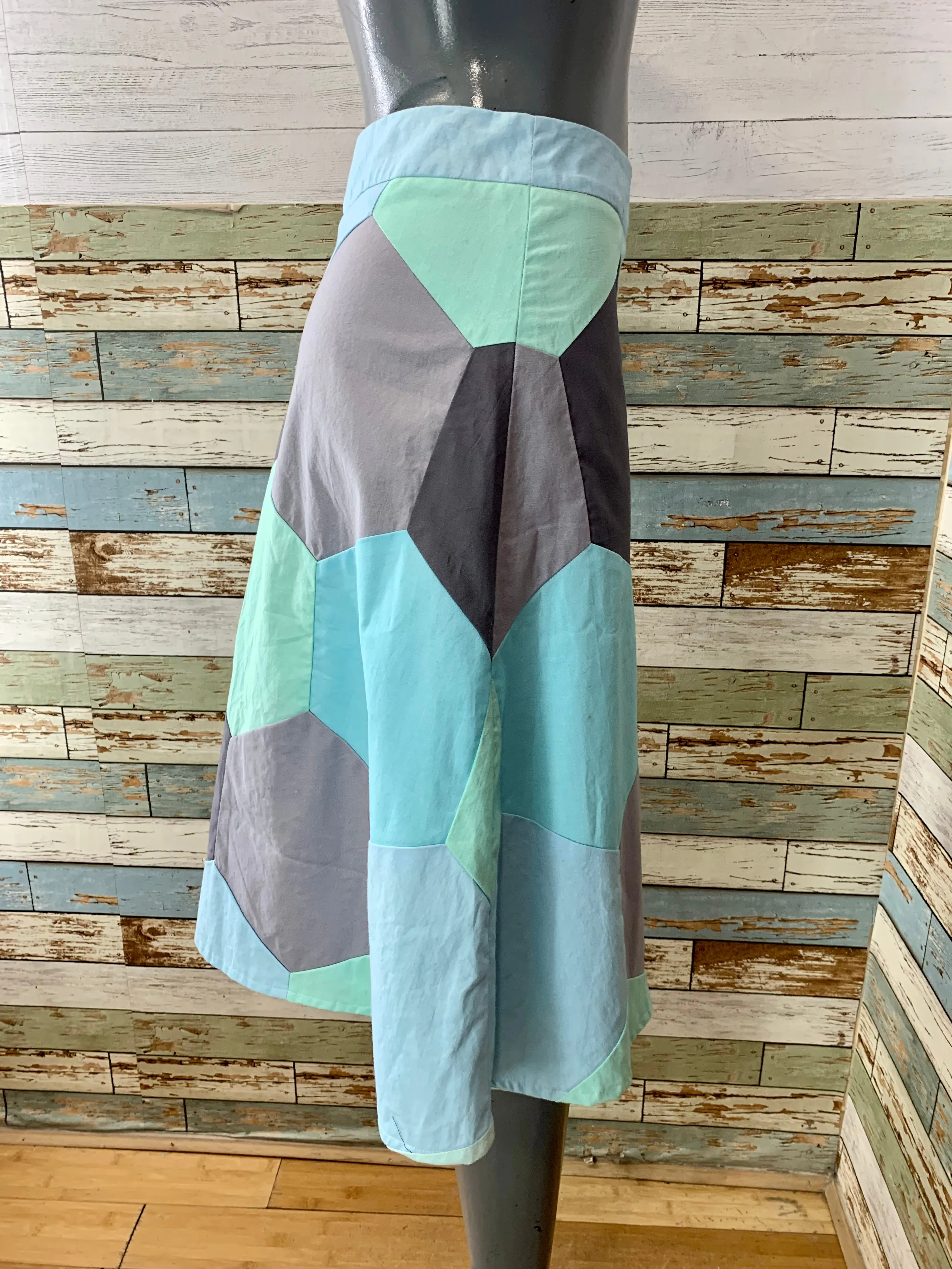 00’s Revival 70’s Blue Gray And Green Custom Midi Skirt