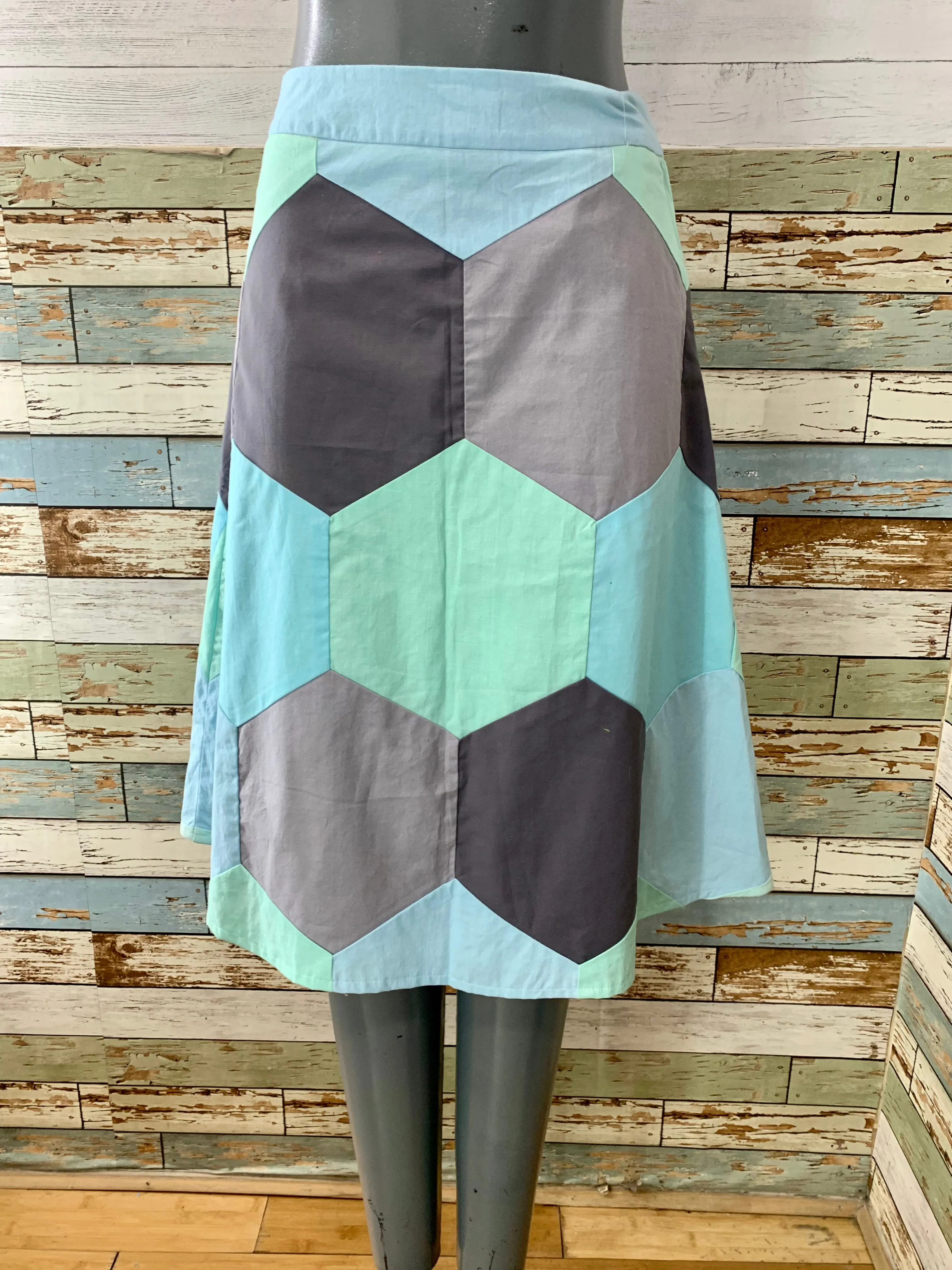 00’s Revival 70’s Blue Gray And Green Custom Midi Skirt
