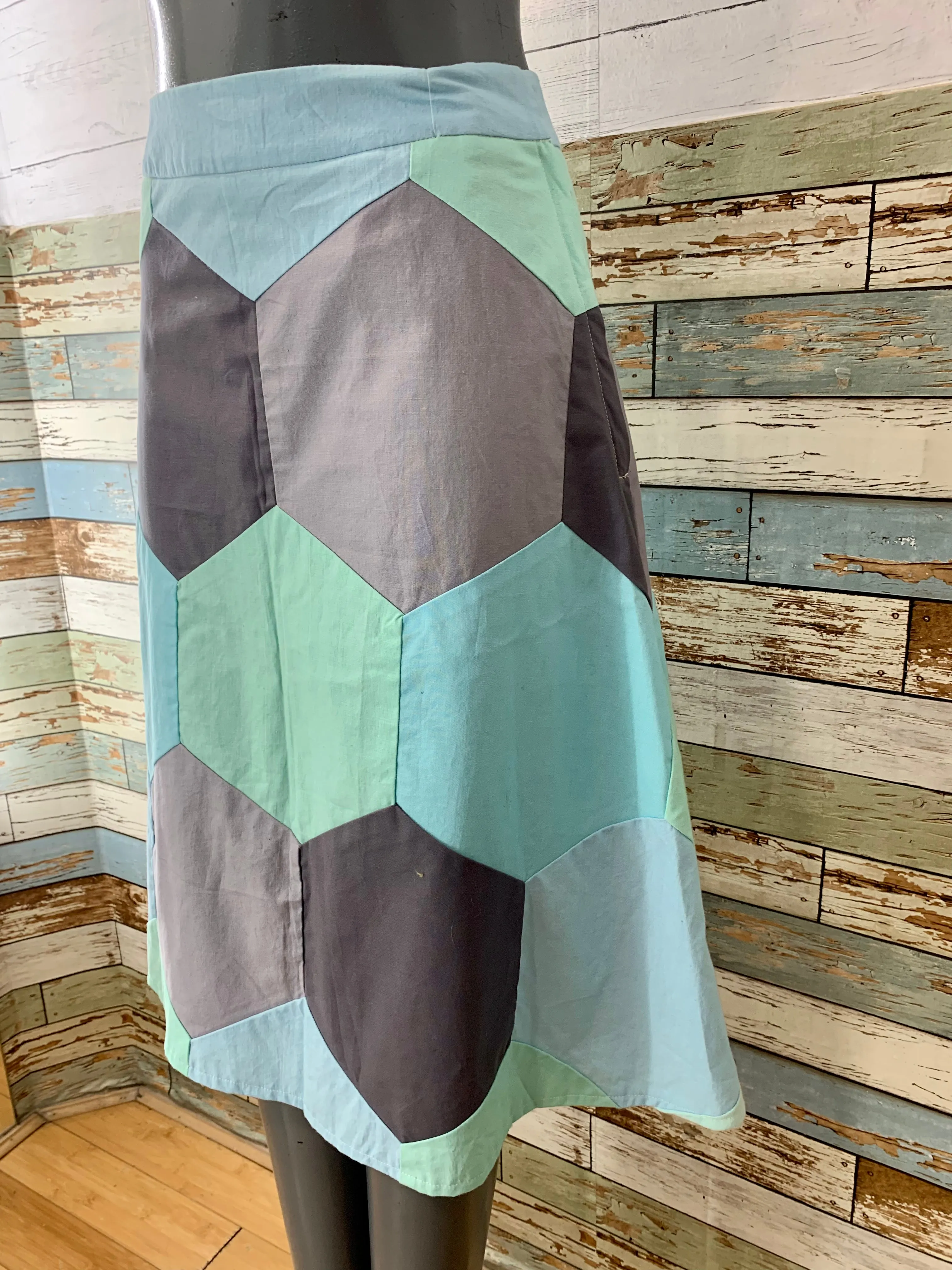 00’s Revival 70’s Blue Gray And Green Custom Midi Skirt