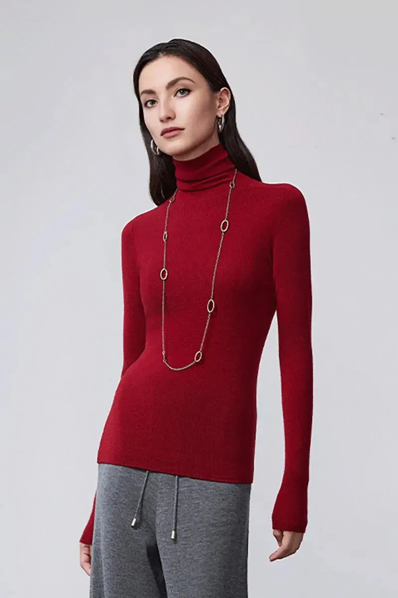 100 Merino Wool Seamless Knit Turtle Neck Sweater