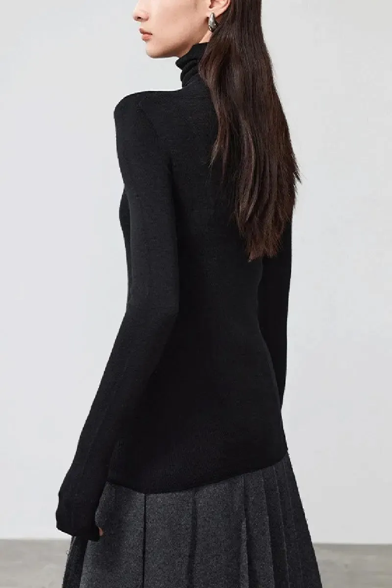 100 Merino Wool Seamless Knit Turtle Neck Sweater
