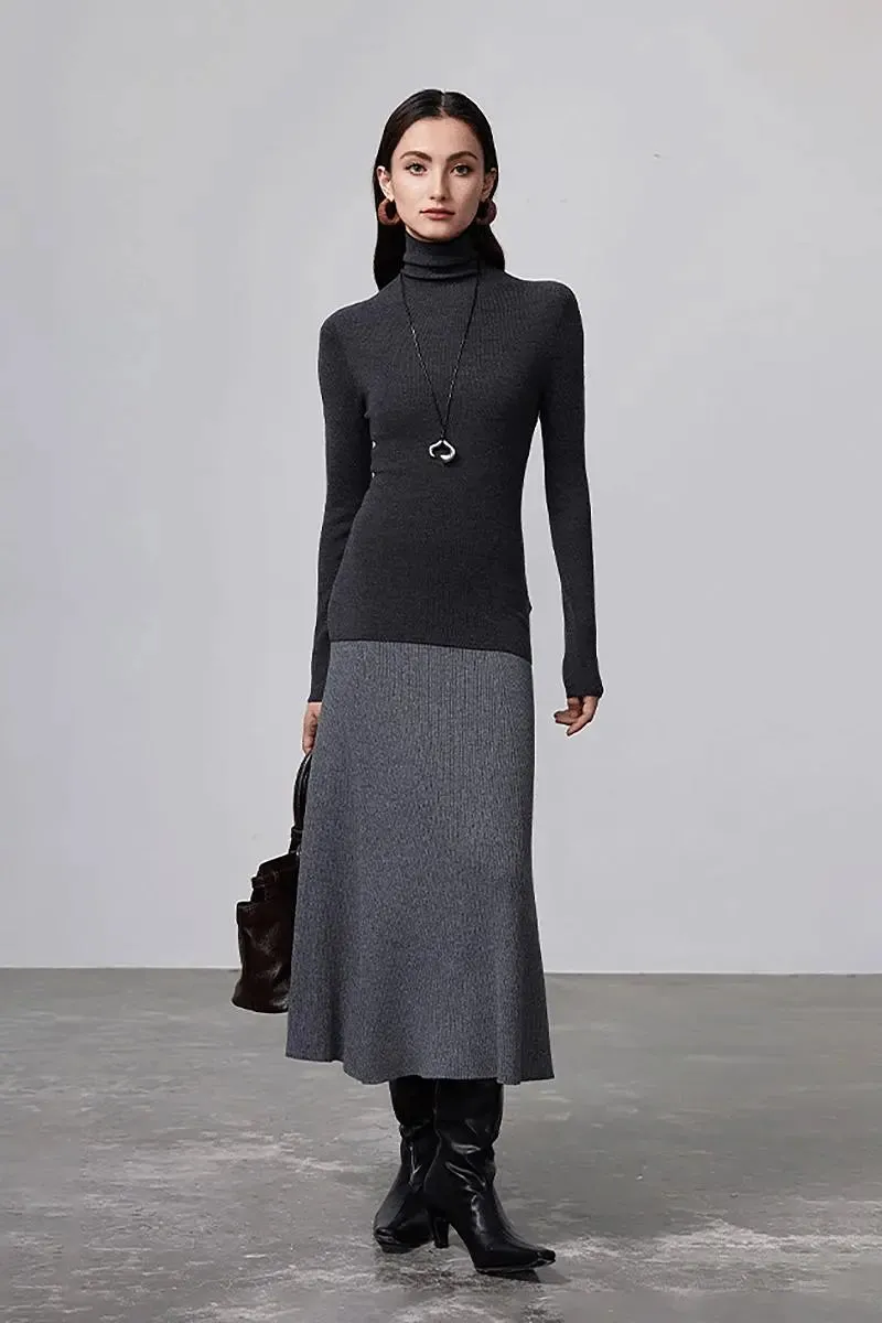 100 Merino Wool Seamless Knit Turtle Neck Sweater