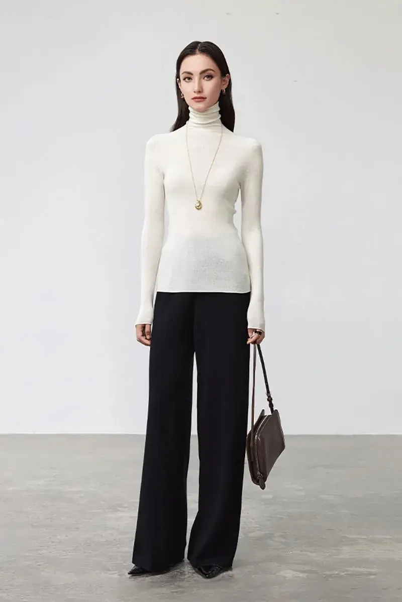 100 Merino Wool Seamless Knit Turtle Neck Sweater