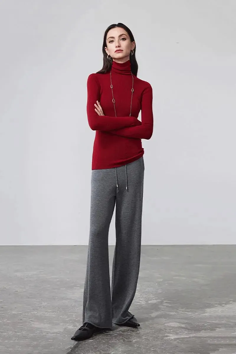 100 Merino Wool Seamless Knit Turtle Neck Sweater