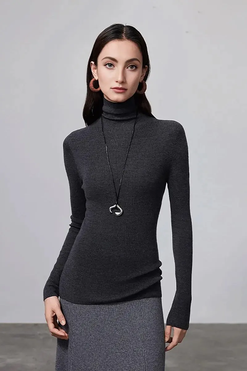 100 Merino Wool Seamless Knit Turtle Neck Sweater