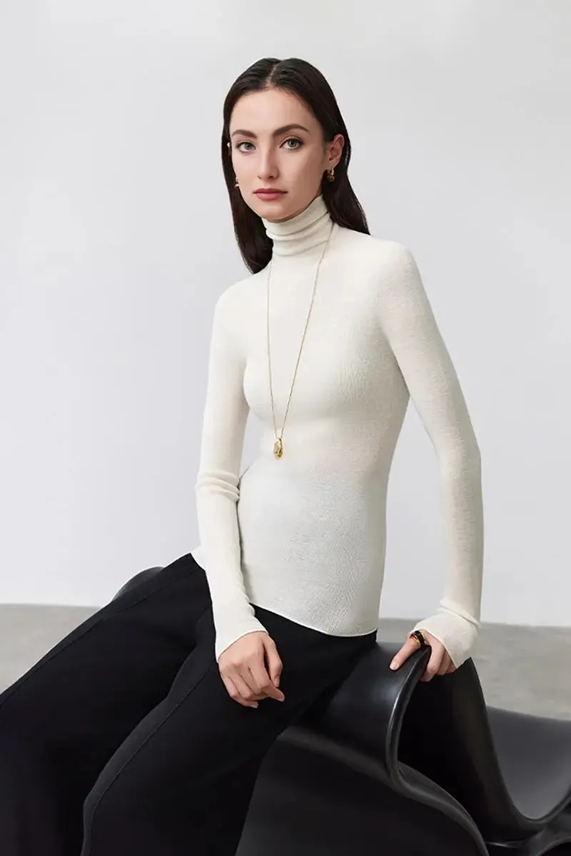 100 Merino Wool Seamless Knit Turtle Neck Sweater