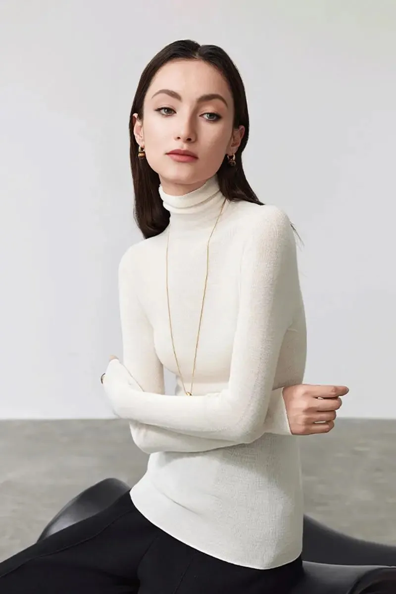 100 Merino Wool Seamless Knit Turtle Neck Sweater