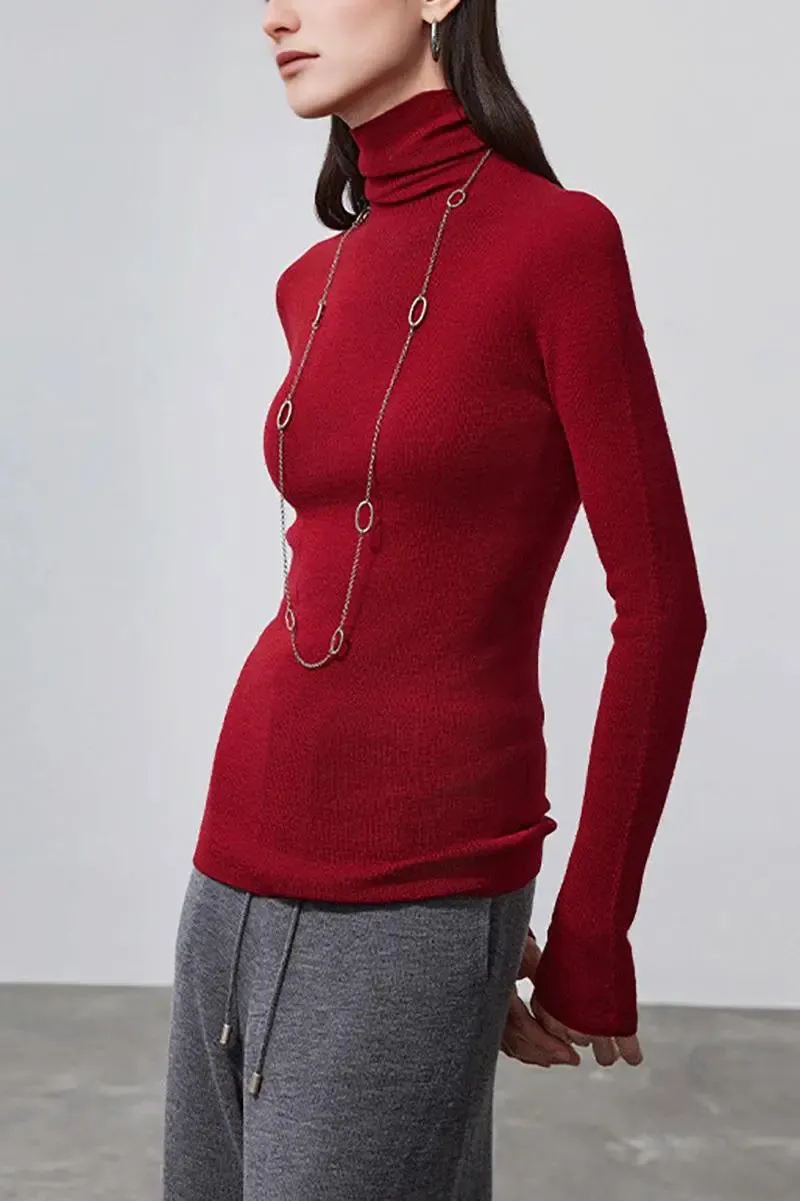 100 Merino Wool Seamless Knit Turtle Neck Sweater