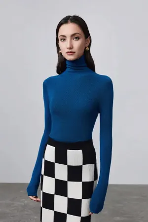 100 Merino Wool Seamless Knit Turtle Neck Sweater