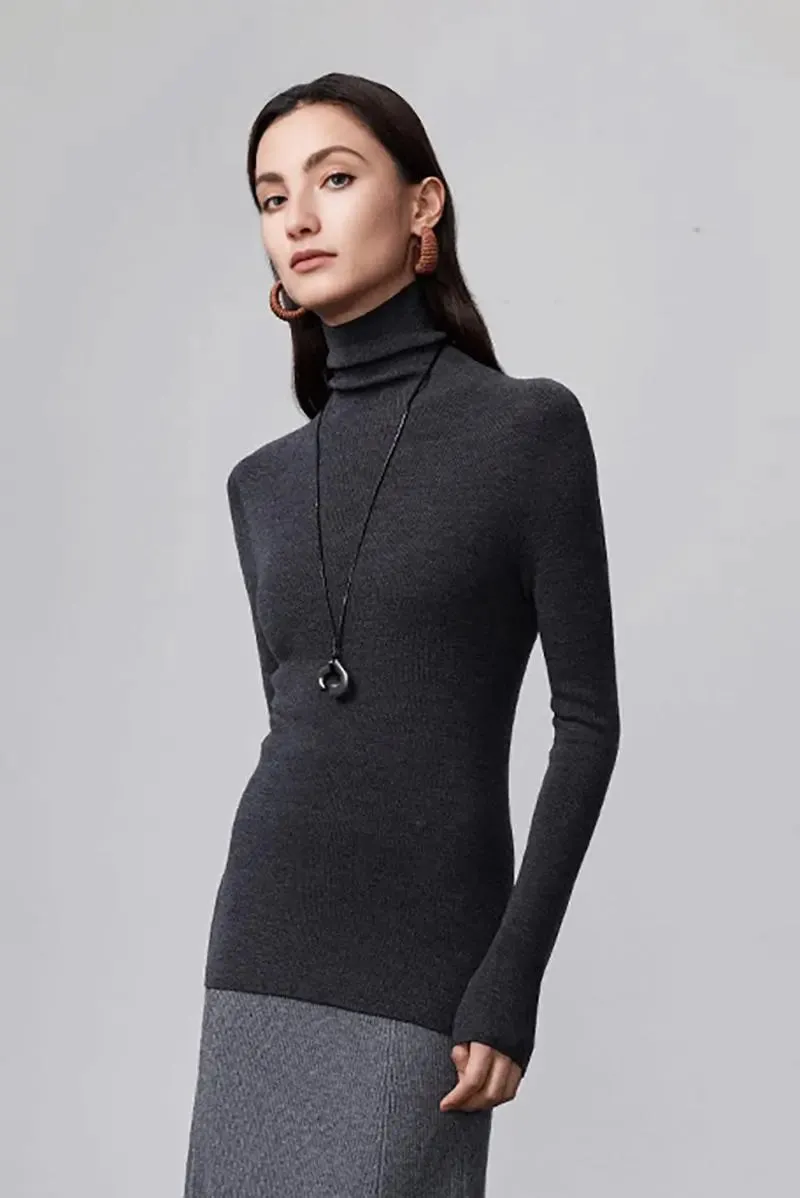 100 Merino Wool Seamless Knit Turtle Neck Sweater