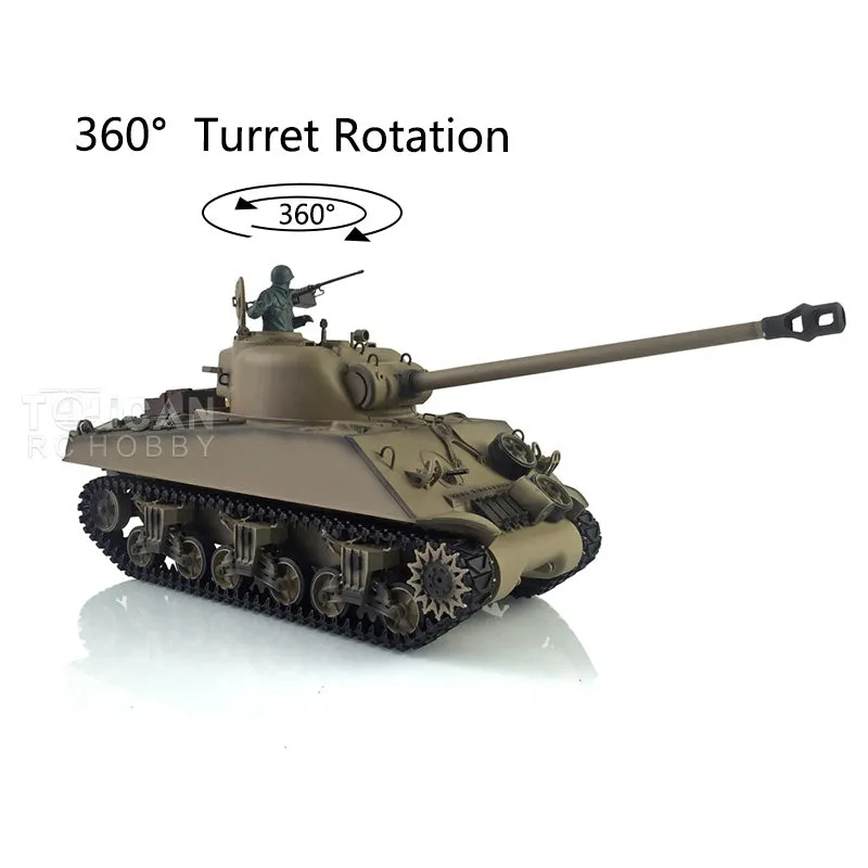 2.4G Henglong 1/16 Scale 7.0 Plastic M4A3 Sherman RTR RC Tank 3898 w/ 360Degrees Rotating Turret Short Barrel Smoking Outdoor Tank