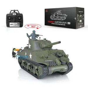 2.4G Henglong 1/16 Scale 7.0 Plastic M4A3 Sherman RTR RC Tank 3898 w/ 360Degrees Rotating Turret Short Barrel Smoking Outdoor Tank