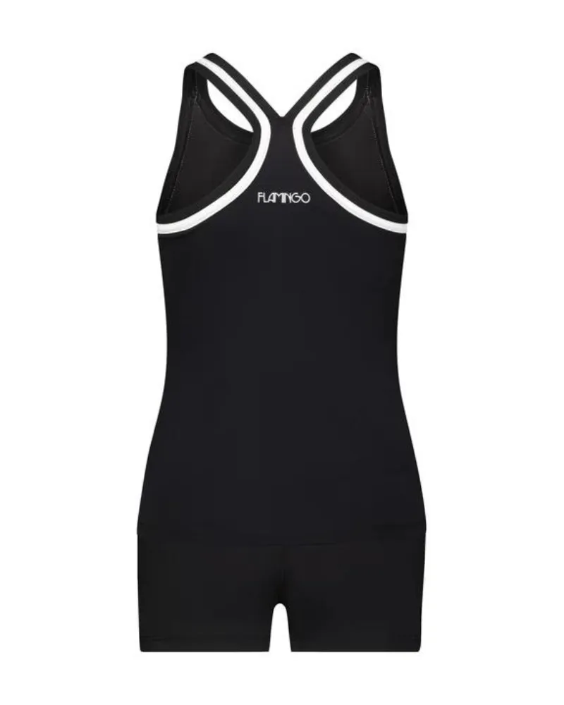 2ZBW Black White Trim 2 Piece Teen's Bathing Suit Tank with Shorts