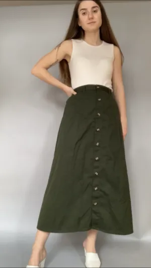 90s Forest Green Midi Skirt