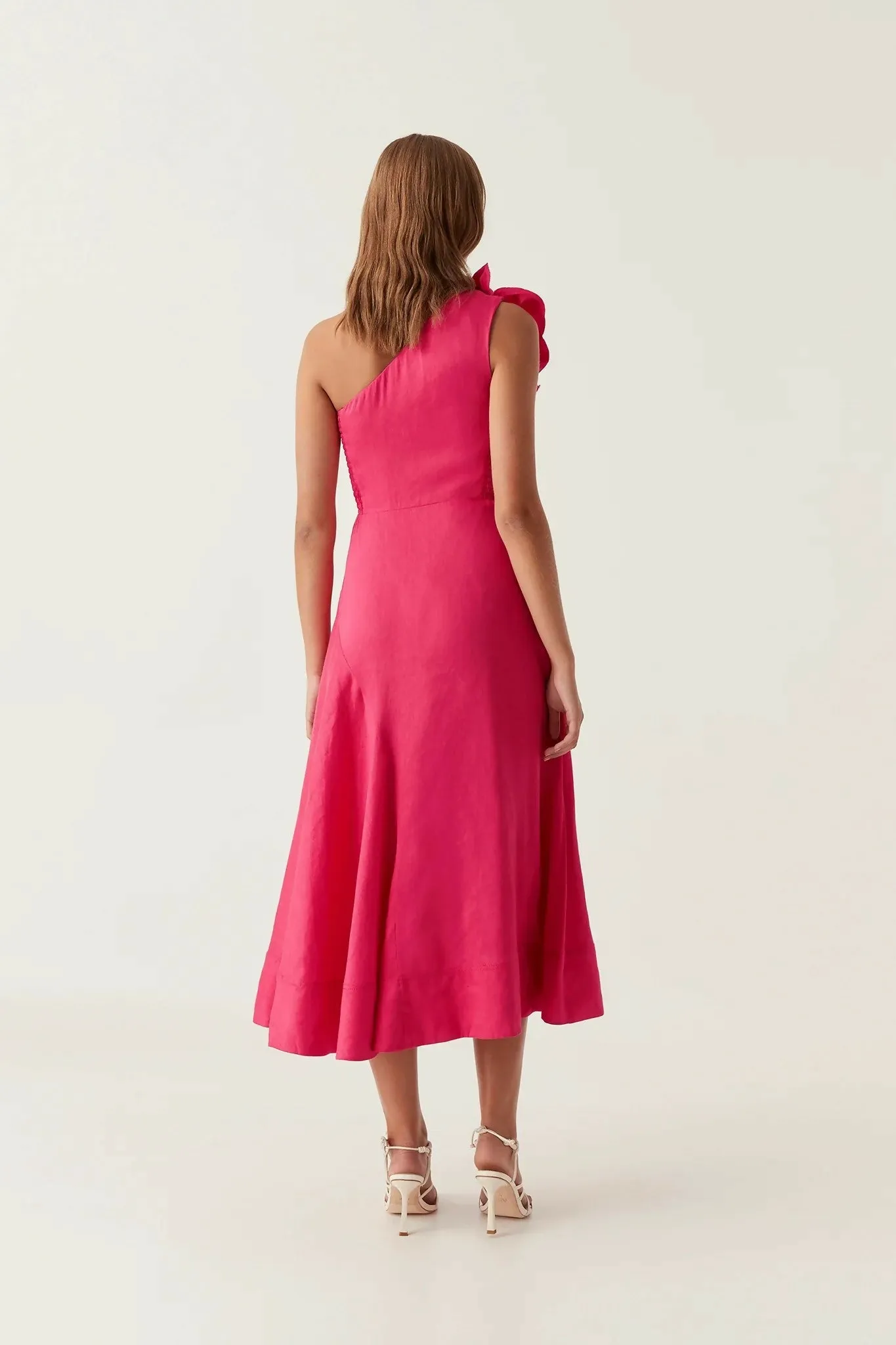 Aje Adelia Ruffle Midi Dress Pink