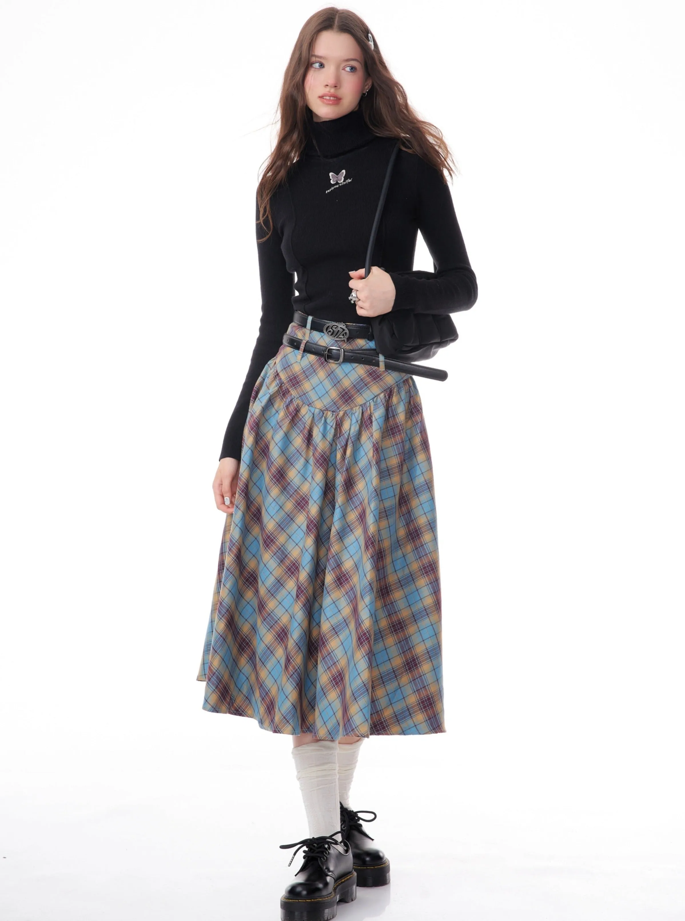 American plaid pleated skirt