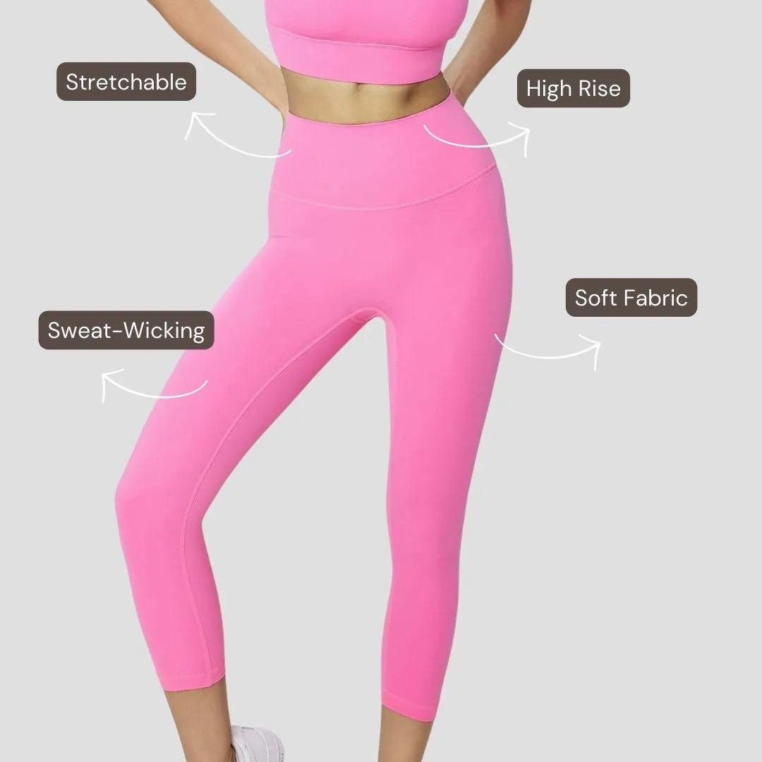 Ankle Length Comfort Leggings - Bright Pink