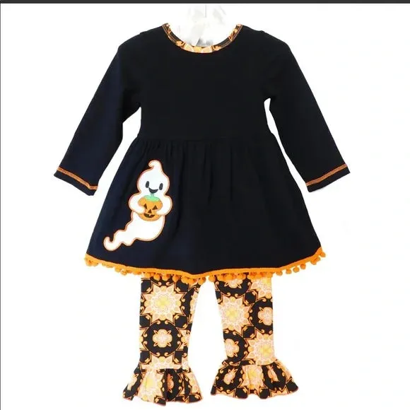 Ann Loren Girls Halloween Ghost Dress and Legging Set