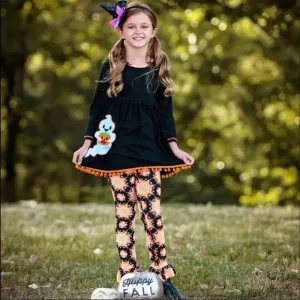 Ann Loren Girls Halloween Ghost Dress and Legging Set