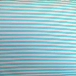Aqua and White 3/16" wide Stripe Cotton Lycra Knit Fabric