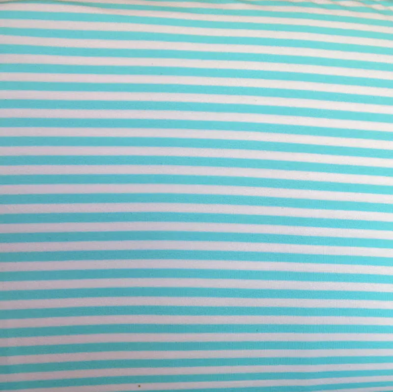 Aqua and White 3/16" wide Stripe Cotton Lycra Knit Fabric