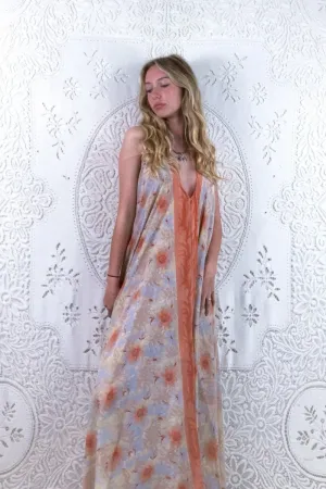 Athena Maxi Dress - Vintage Sari - Coral Pink, Pearl & Cream Floral - S - L/XL