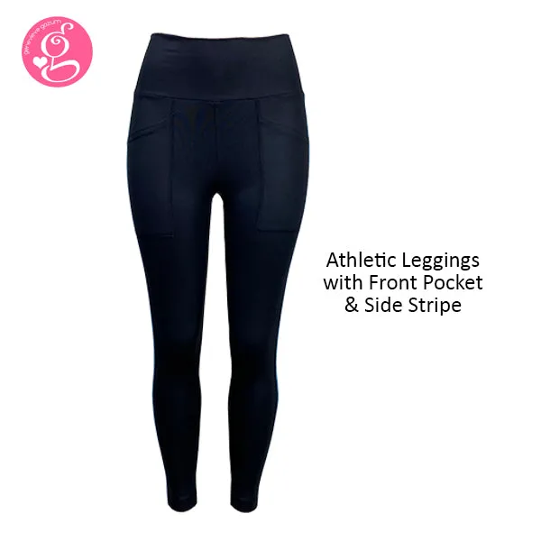 Athletic Leggings With Front Pocket & Side Stripe