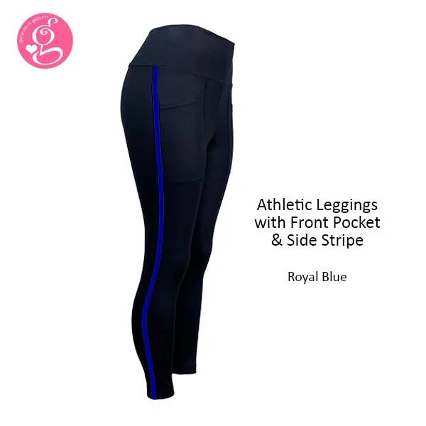 Athletic Leggings With Front Pocket & Side Stripe