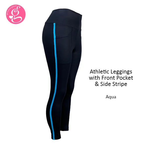 Athletic Leggings With Front Pocket & Side Stripe