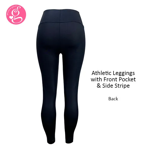 Athletic Leggings With Front Pocket & Side Stripe