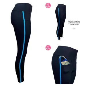 Athletic Leggings With Front Pocket & Side Stripe