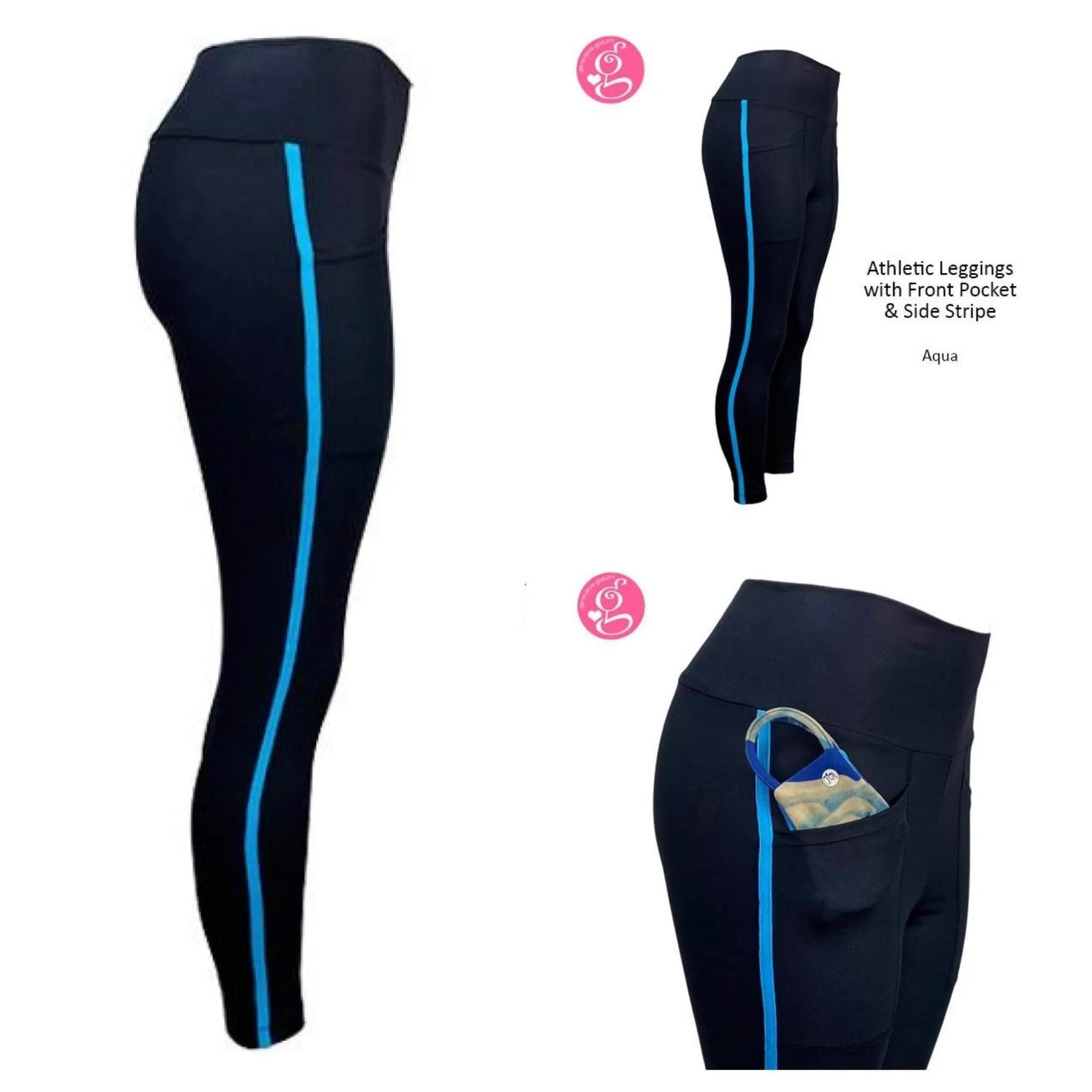 Athletic Leggings With Front Pocket & Side Stripe