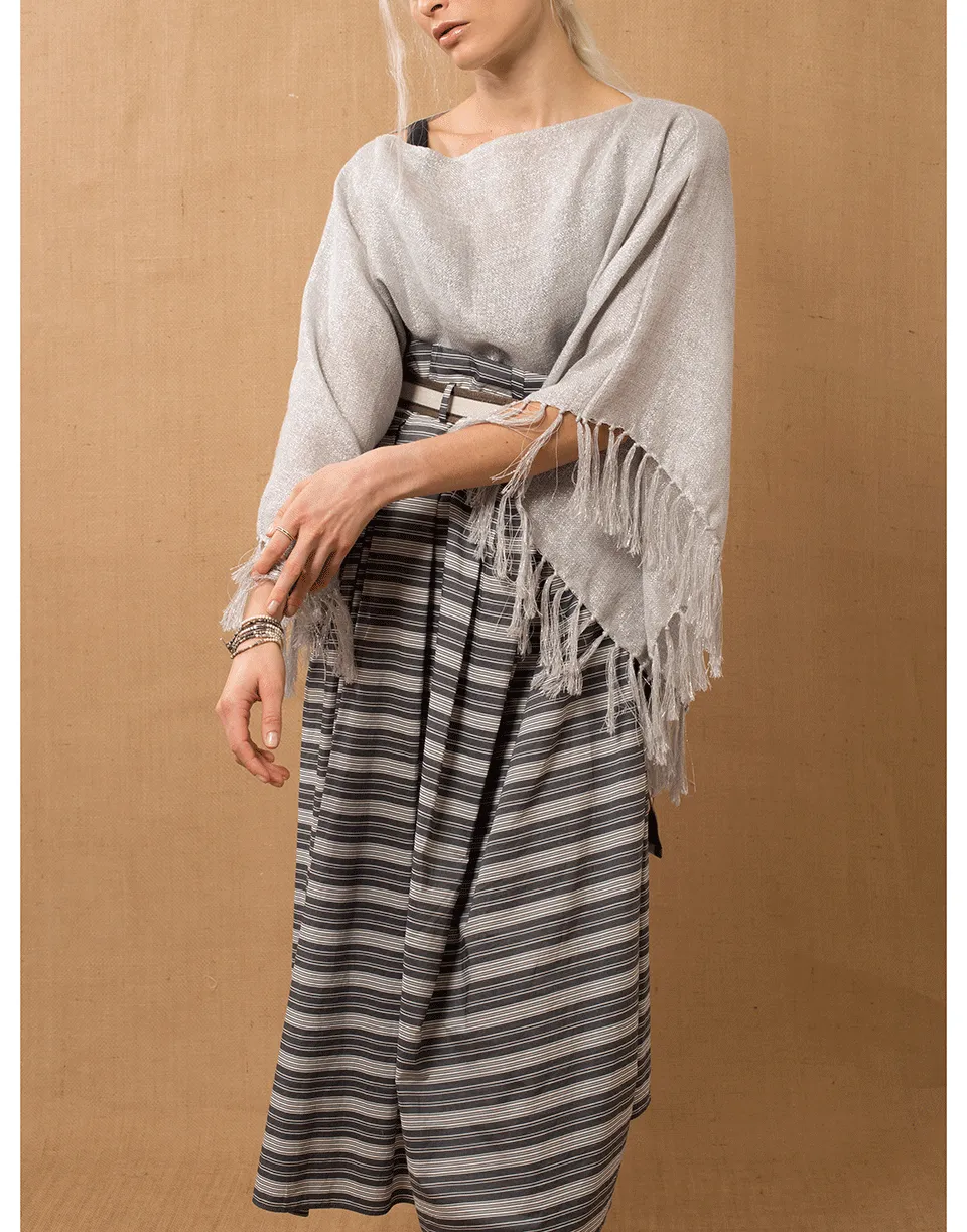 Beige Fringe Poncho