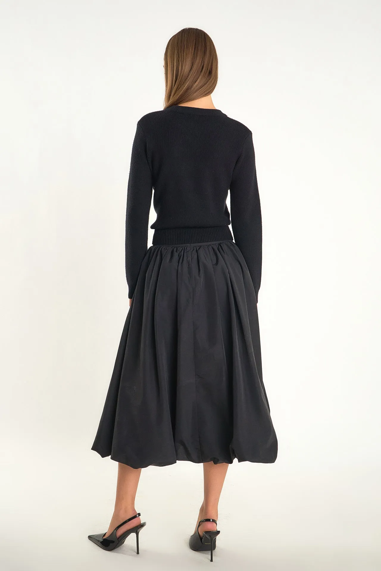 Belted Blouson Midi Skirt