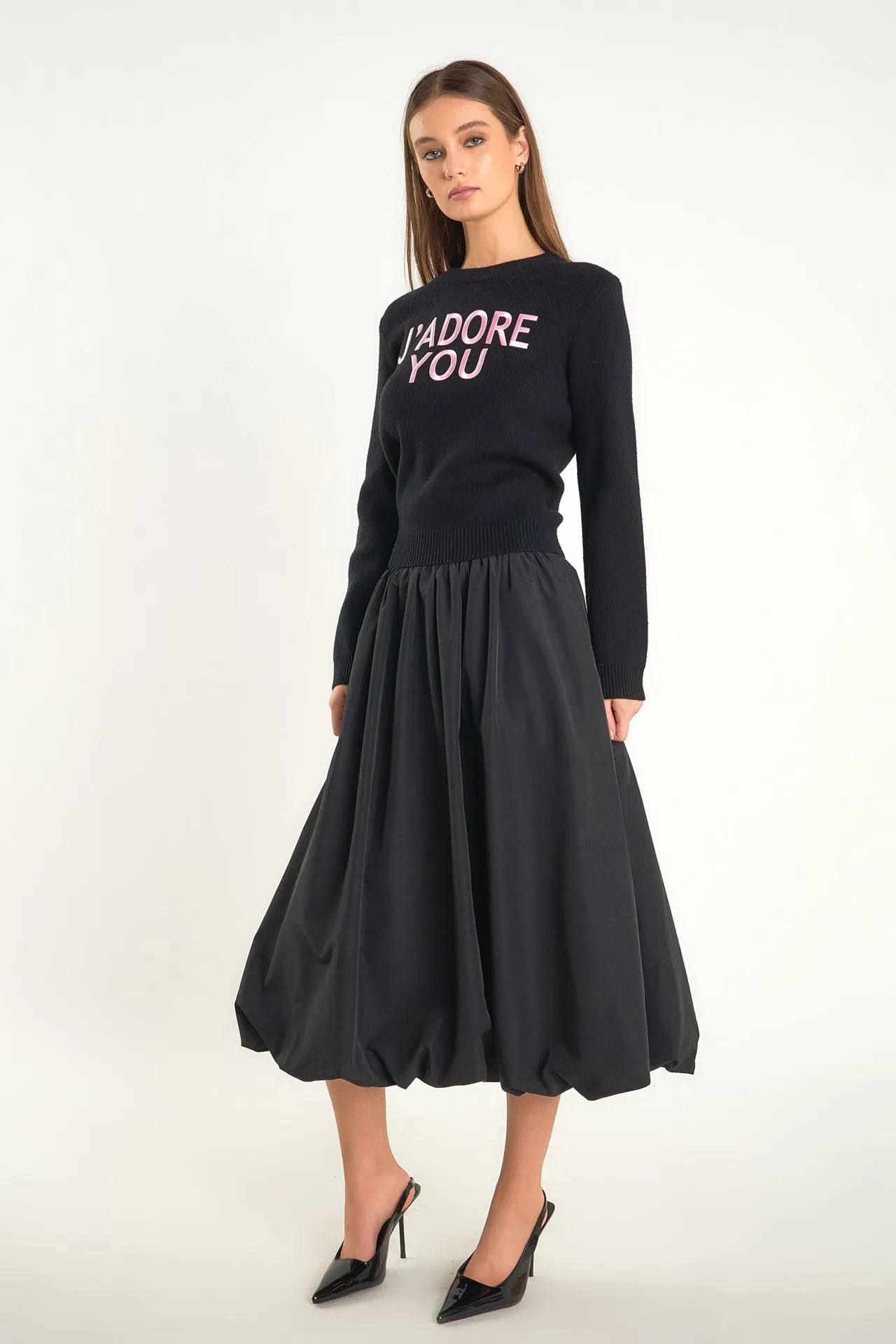 Belted Blouson Midi Skirt
