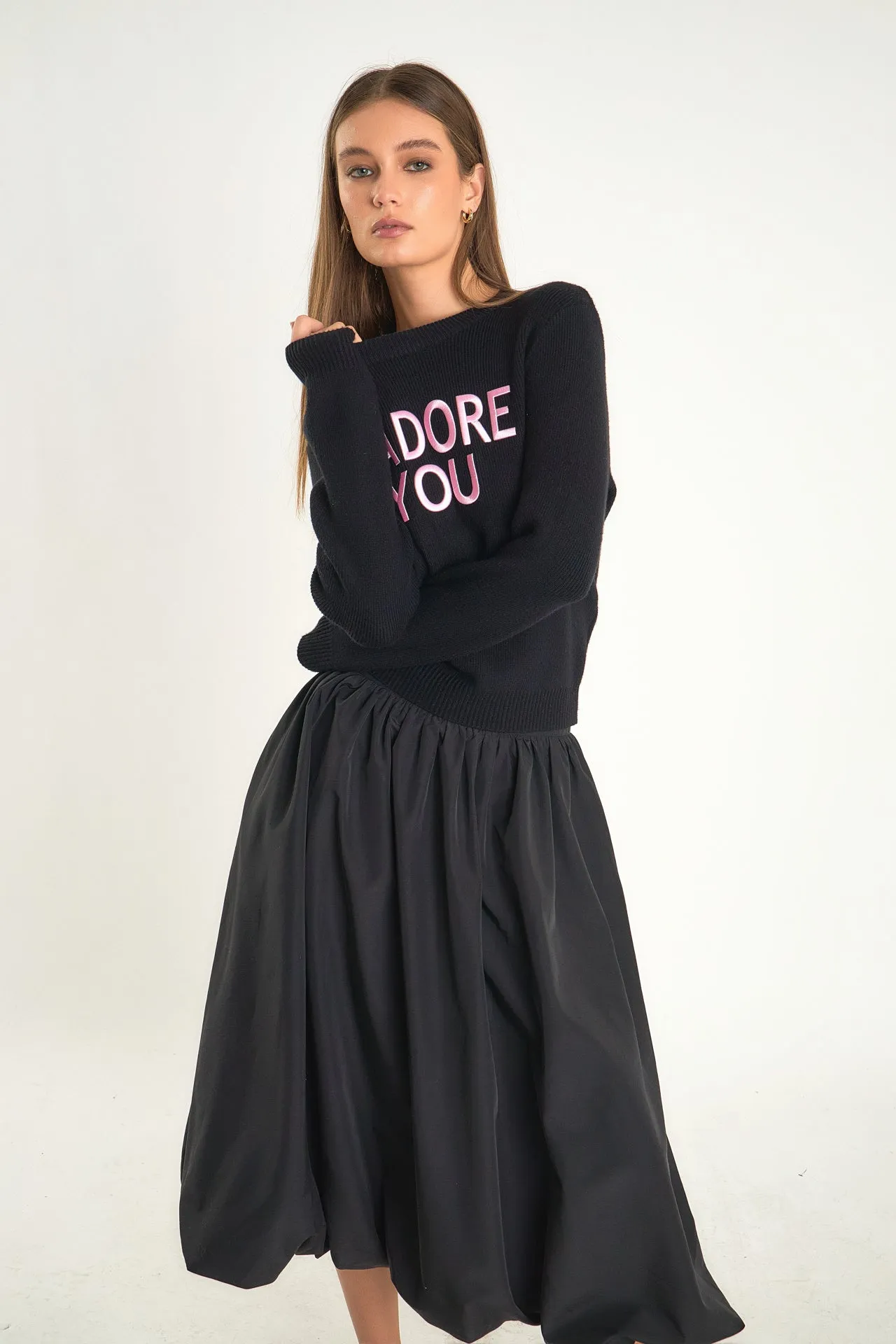 Belted Blouson Midi Skirt