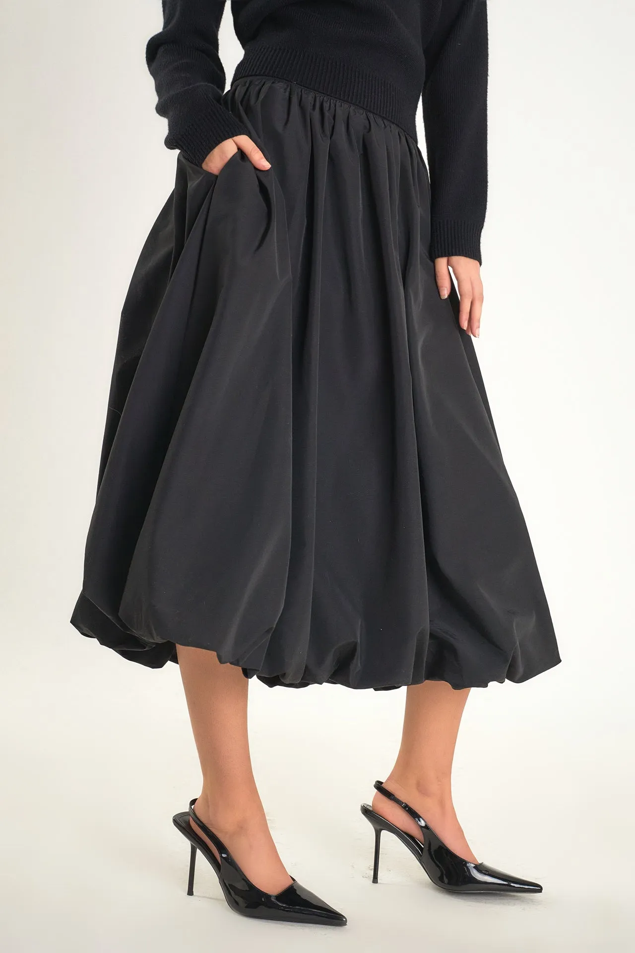 Belted Blouson Midi Skirt