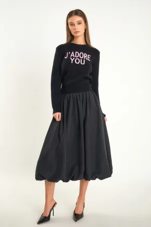Belted Blouson Midi Skirt