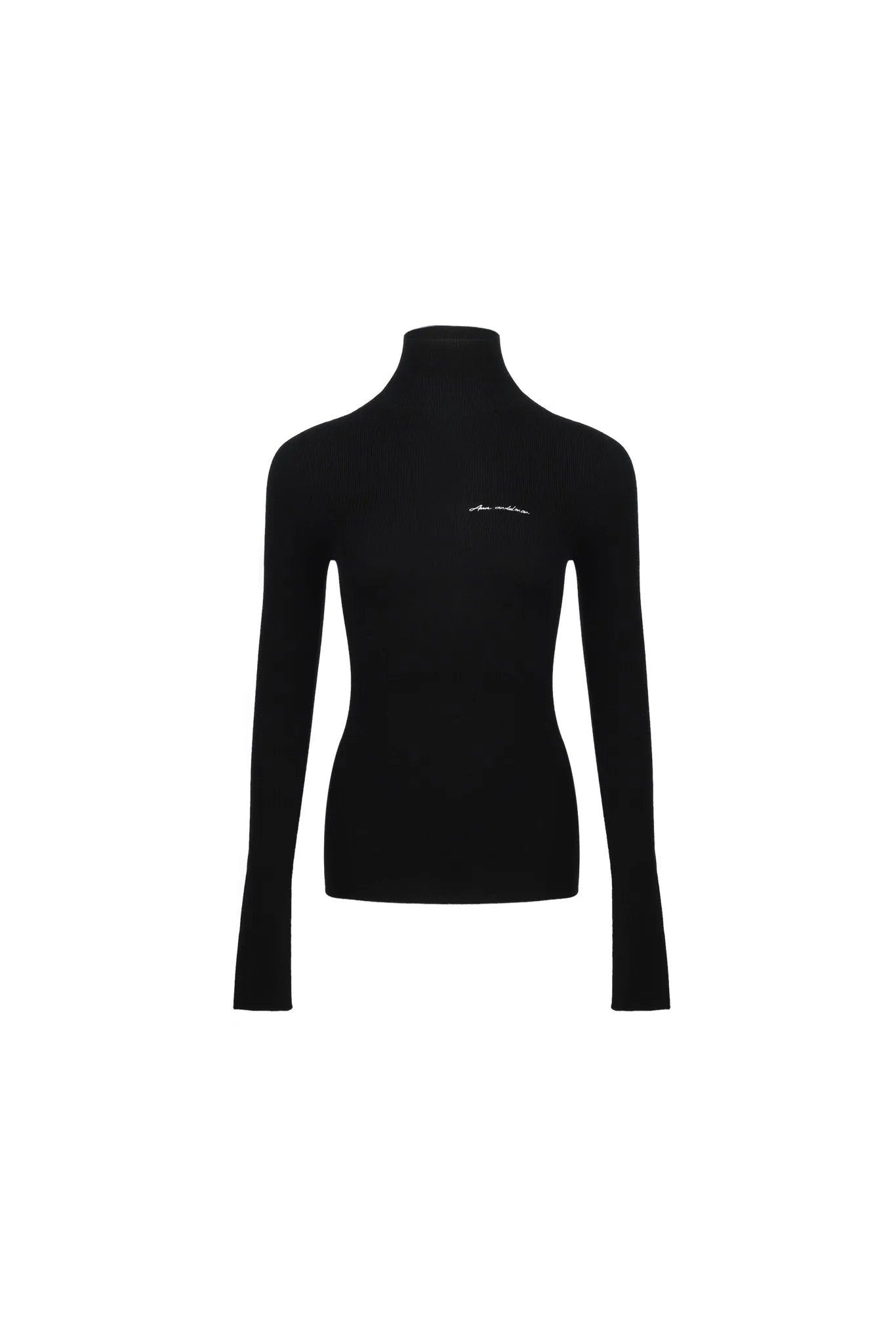 Black Pullover Half-turtleneck Knit T-shirt
