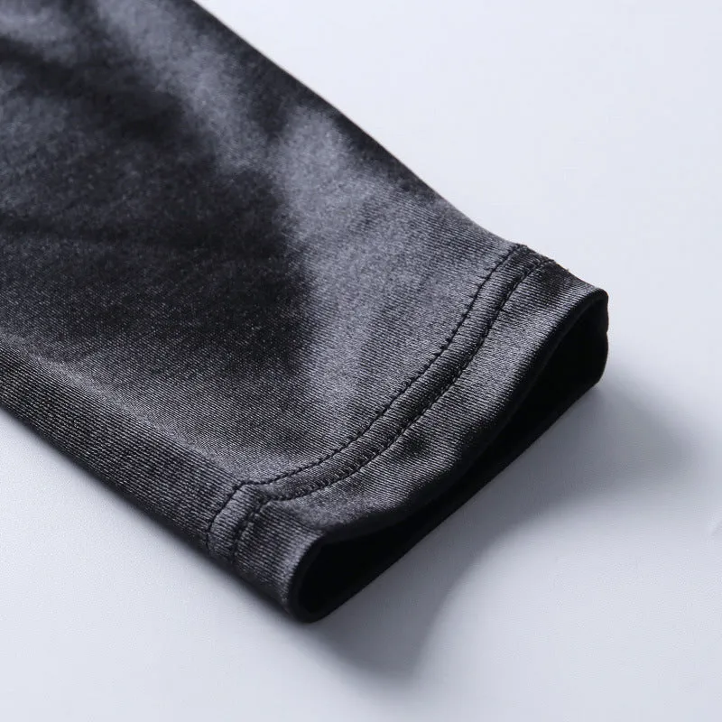 Black Satin Turtleneck Long Puff Sleeve Bodysuit