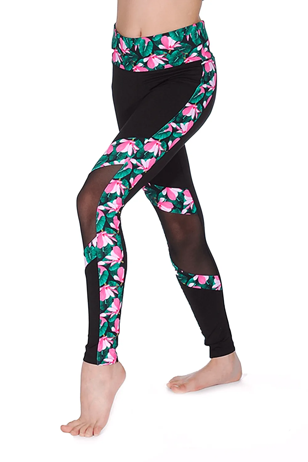 Bloch Kaia Floral Print And Mesh Leggings