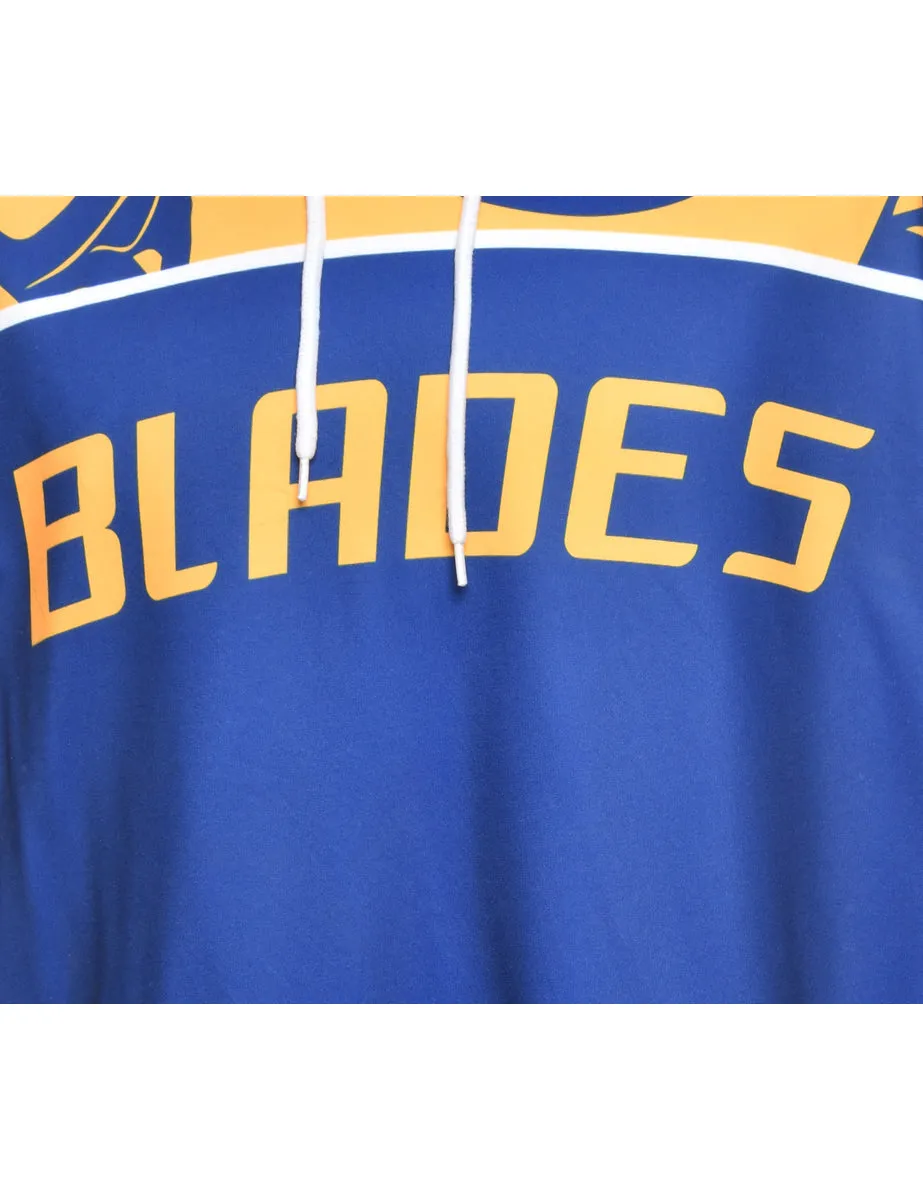 Blue Blades Printed Hoodie - L