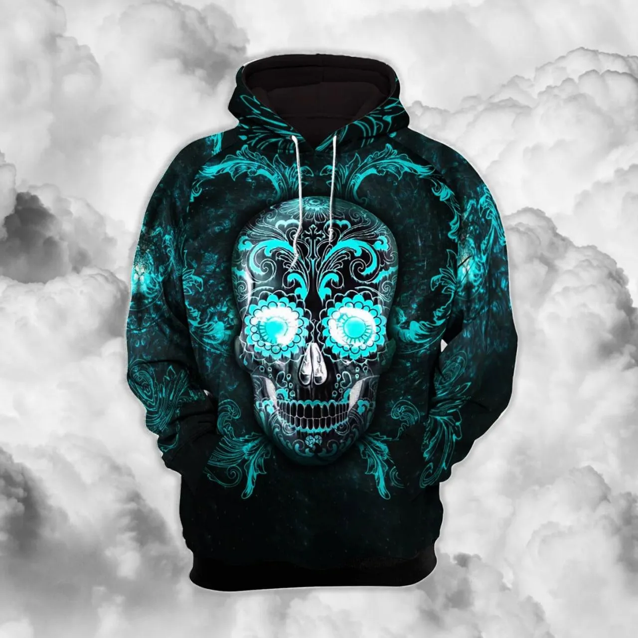 Blue Dark Sugar Skull Combo Hoodie and Leggings